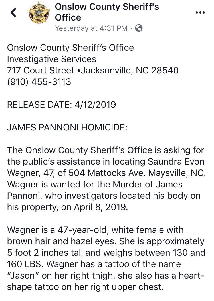 Update/pursuit… Press Release From North Carolina Of Wanted Homicide ...